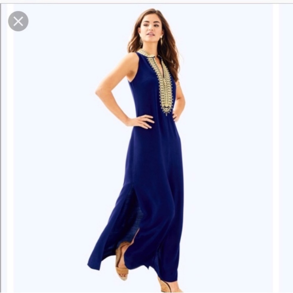 Lilly Pulitzer Navy and Gold Maxi Dress